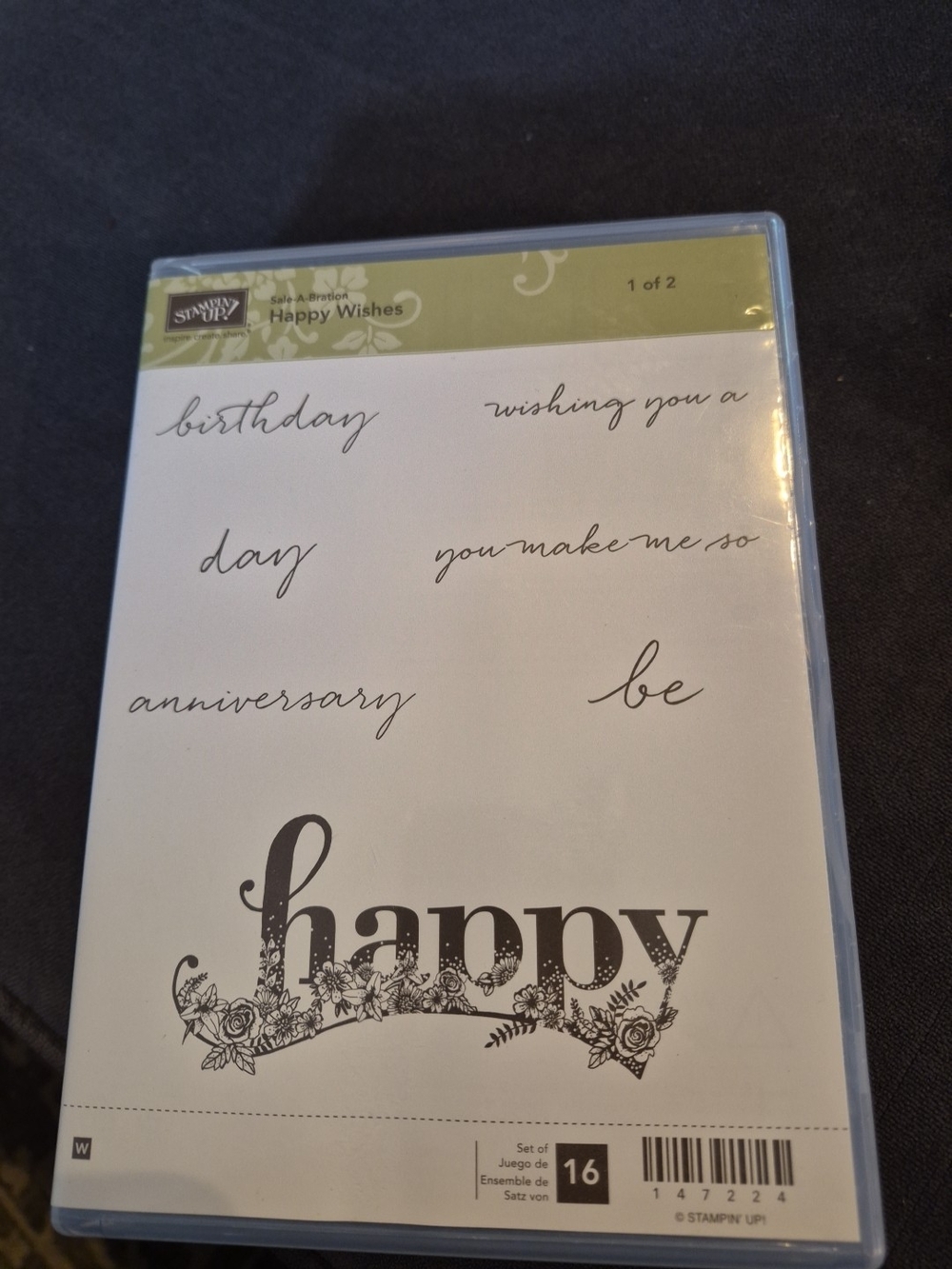 Stampin' Up! Happy Wishes Clear Stamp Set - White‎ with Green Accent